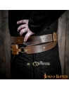 Medieval style brown leather belt with baldric