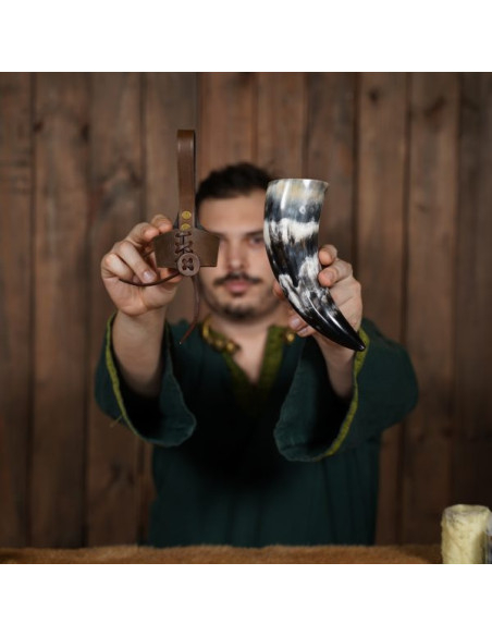 Viking drinking horn with leather...