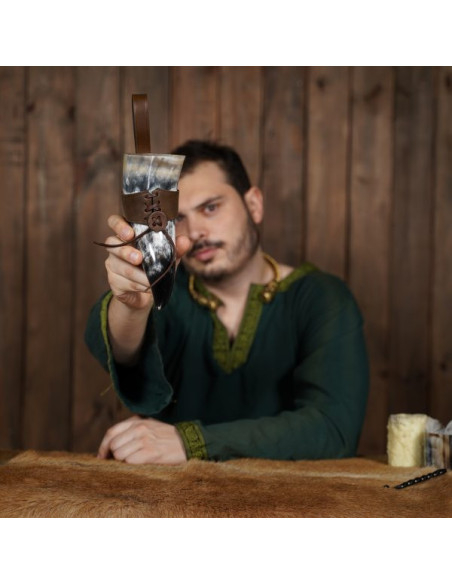 Viking drinking horn with leather...