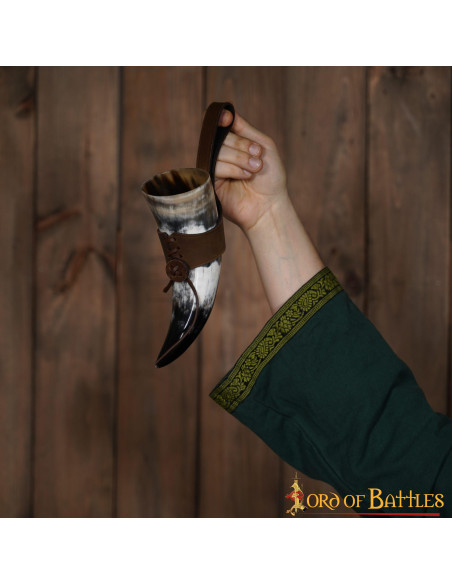 Viking drinking horn with leather...