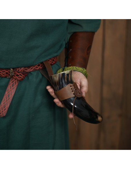 Viking drinking horn with leather...