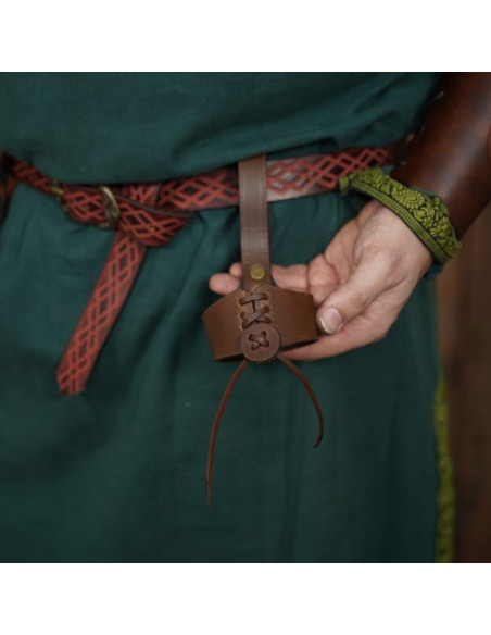 Viking drinking horn with leather...