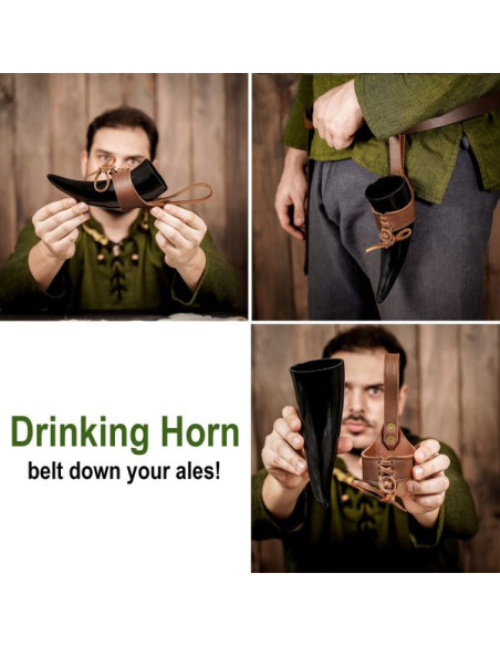 Viking drinking horn with leather...
