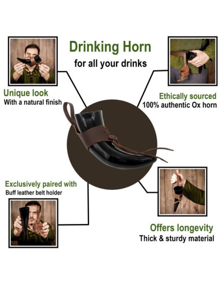 Viking drinking horn with leather...