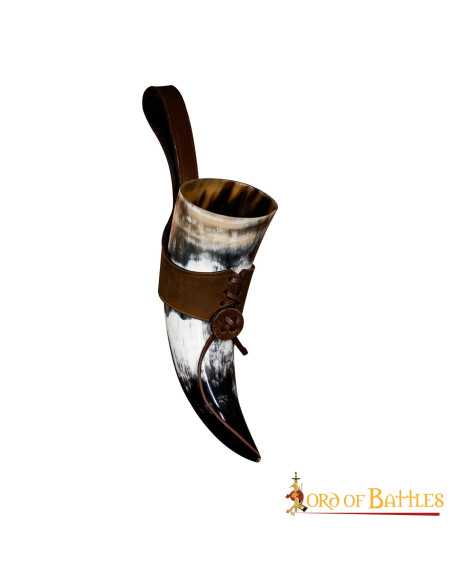 Viking drinking horn with leather...