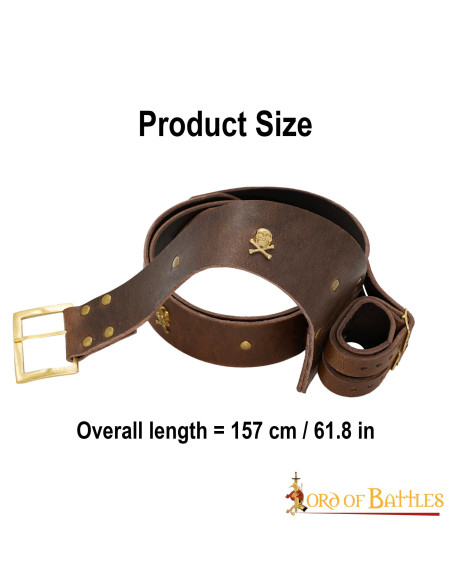 Skull pirate leather belt with baldric