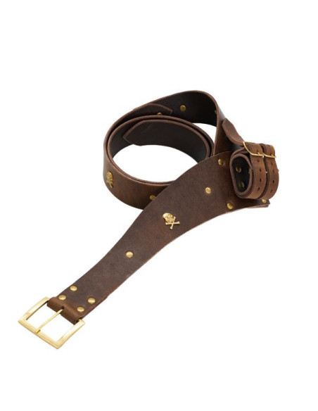 Skull pirate leather belt with baldric