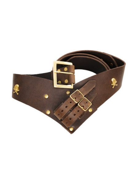 Skull pirate leather belt with baldric