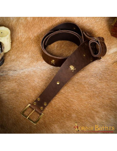 Skull pirate leather belt with baldric