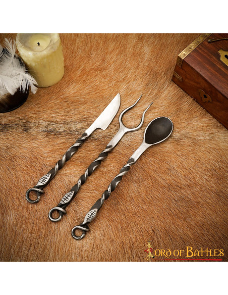 Set of medieval cutlery, fork, knife...