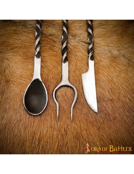 Set of medieval cutlery, fork, knife...