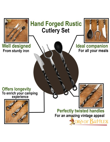 Set of medieval cutlery, fork, knife...