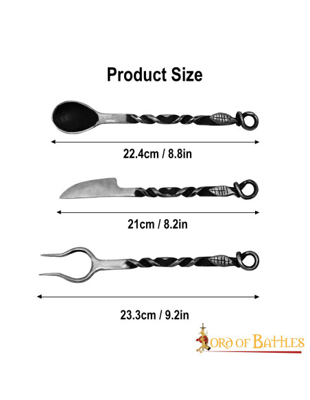 Set of medieval cutlery, fork, knife...