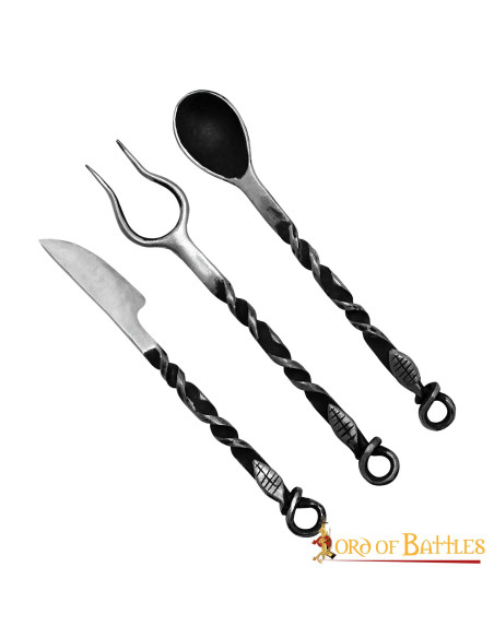 Set of medieval cutlery, fork, knife...