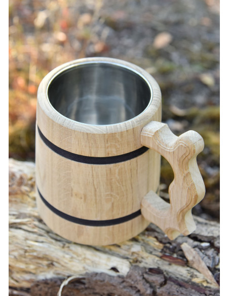 Medieval beer mug in oak wood (17x14...
