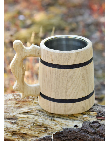 Medieval beer mug in oak wood (17x14...