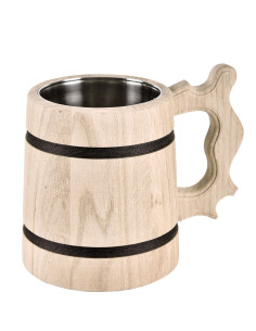 Medieval beer mug in oak wood (17x14 cm.)