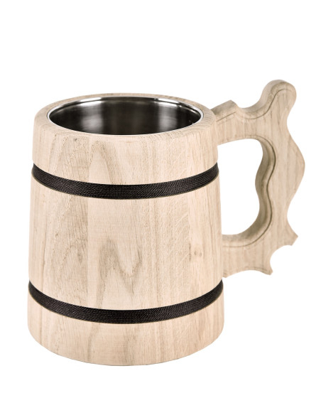 Medieval beer mug in oak wood (17x14...