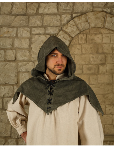 Medieval Suede Gugel Folke Model, Green Medieval Suede Gugel Folke Model, Green