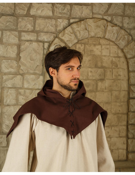 Medieval cotton gugel model Folke, brown