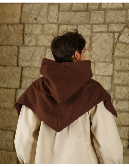 Medieval cotton gugel model Folke, brown