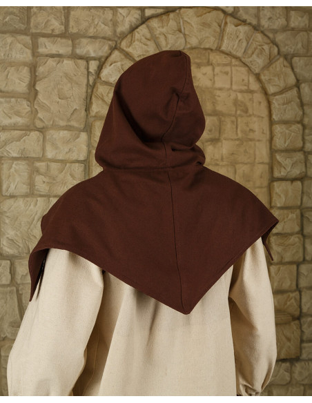 Medieval cotton gugel model Folke, brown