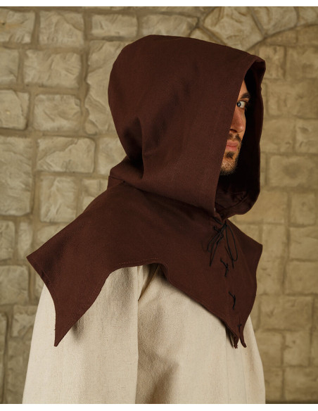 Medieval cotton gugel model Folke, brown
