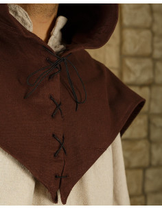 Medieval cotton gugel model Folke, brown 2