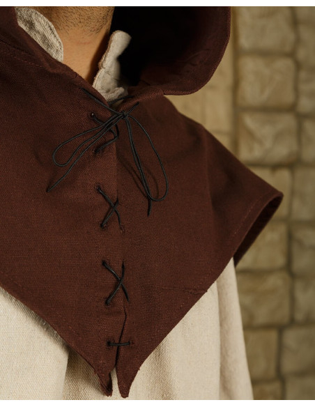 Medieval cotton gugel model Folke, brown