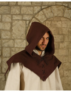 Medieval cotton gugel model Folke, brown