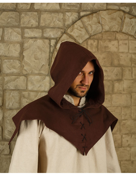 Medieval cotton gugel model Folke, brown