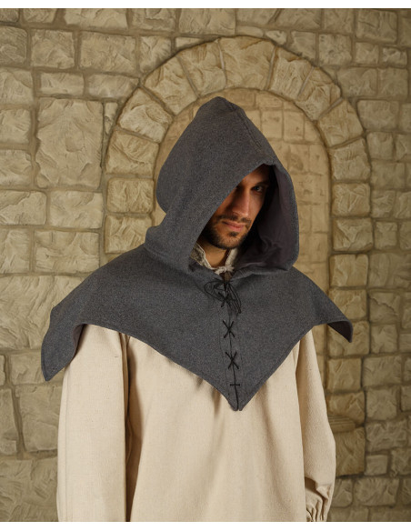 Medieval wool gugel Folke model, gray