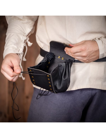 Medieval leather belt bag with aged...