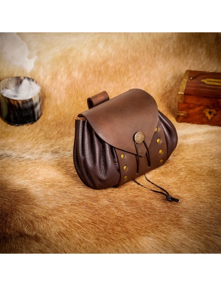 Medieval leather belt bag with aged...
