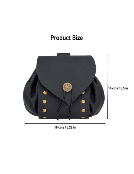 Medieval leather belt bag with aged...