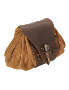 Medieval leather belt bag with horn closure 2