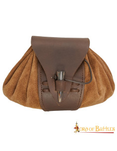 Medieval leather belt bag with horn closure