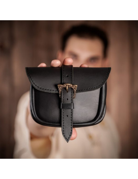 Leather bag with Celtic brass buckle