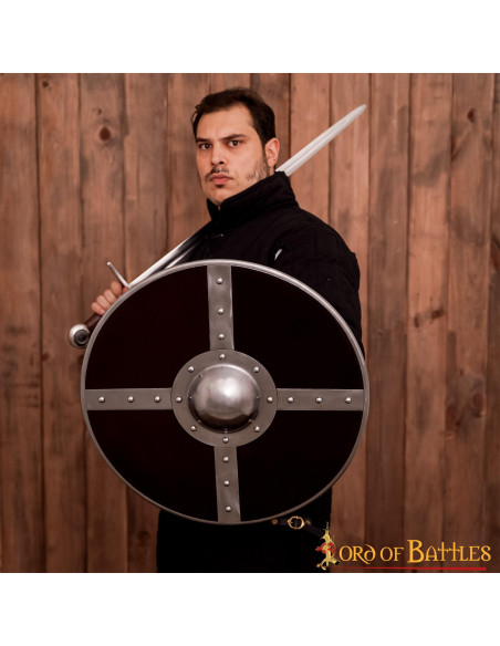 Viking wooden shield with steel umbo