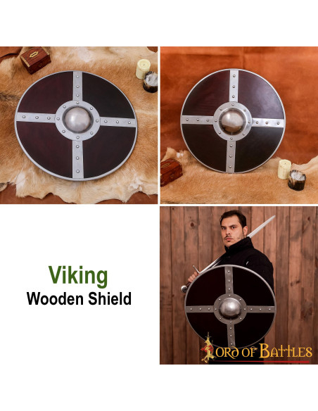 Viking wooden shield with steel umbo
