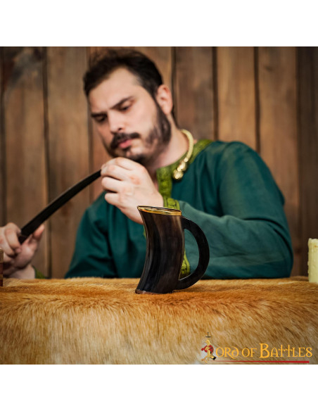 Viking mug in Ox leather and brass trim