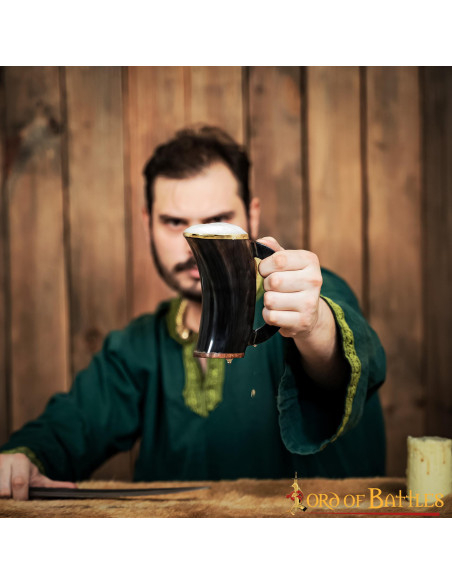 Viking mug in Ox leather and brass trim