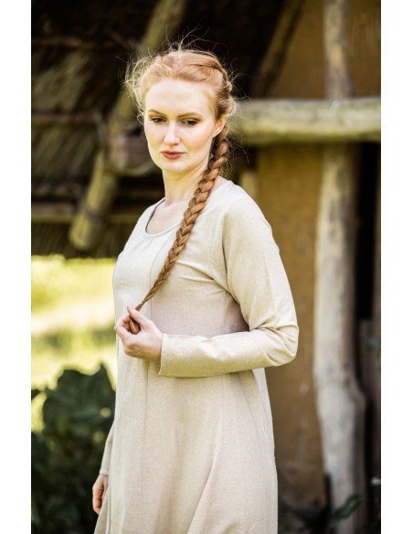 Long cream tunic for Medieval lady