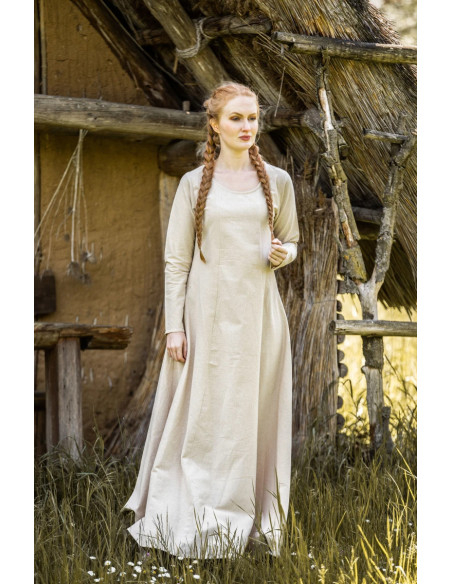 Long cream tunic for Medieval lady