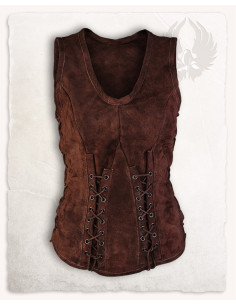 Medieval leather bodice model Sarina, brown