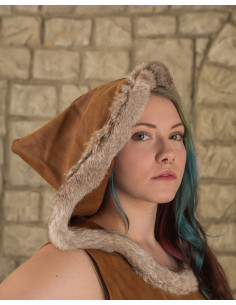 Medieval dress with hood model Freya, brown 2
