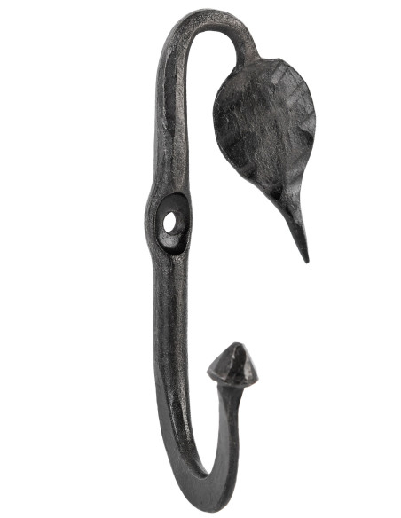 Hand forged wall hook with leaf (10 cm.)