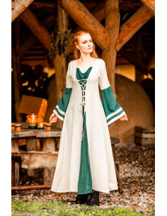 Dorothea model medieval dress, natural-green color