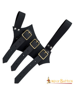 Adjustable medieval baldric for swords, in black leather