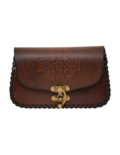 Embossed Celtic cross leather bag, brown